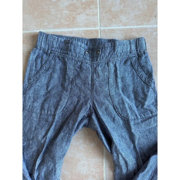 Athleta Linen Gray drawstring Straight wide leg beach pants size 2 - Picture 2 of 7